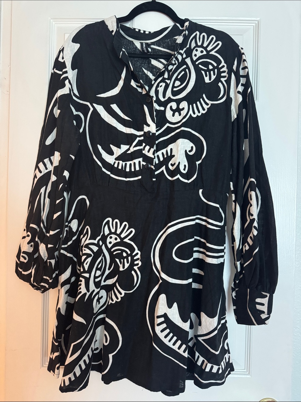 Black & White Printed Women's Tunic Blouse